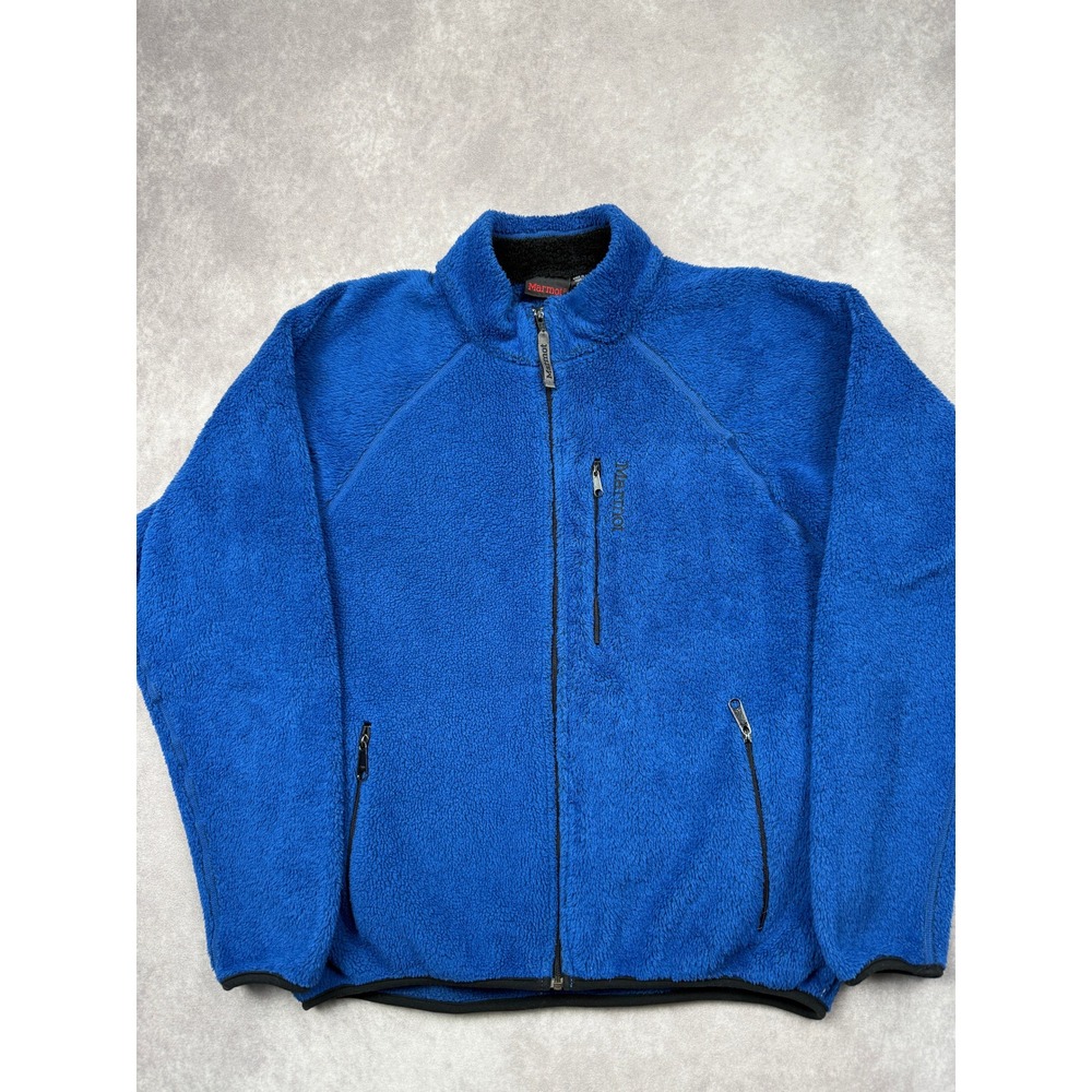 VTG Marmot Fleece Jacket Mens L Royal Blue Full Zip Made In USA Outdoor Casual‎
